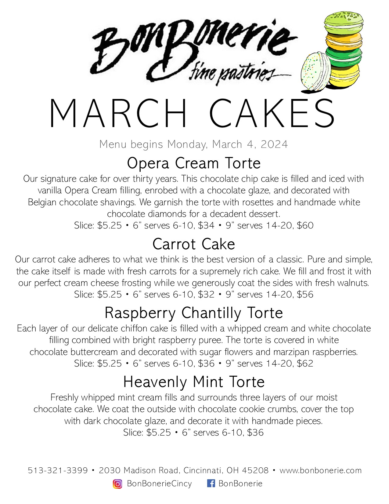 March Cake Menu